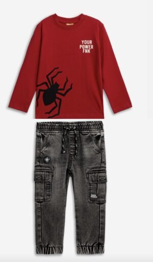 226-306114-1 Funky Σετ μπλούζα παντελόνι τζιν cargo αγόρι κόκκινο μαύρο