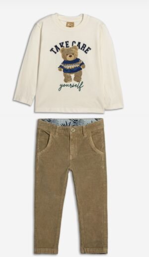 226-306117-1 Funky Σετ μπλούζα παντελόνι κοτλέ αγόρι εκρού slate green