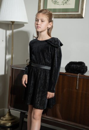 255058 Ebita Φόρεμα βελουτέ με τσααντακι κορίτσι μαύρο ασημί