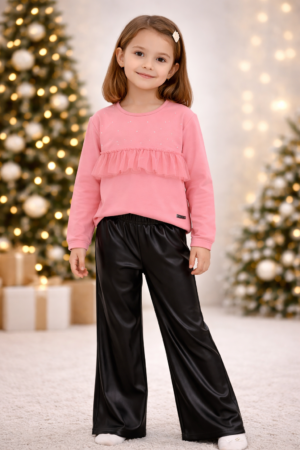226-523112-1 Funky Σετ μπλούζα παντελόνα δερματίνη κορίτσι κονφετί μαύρο