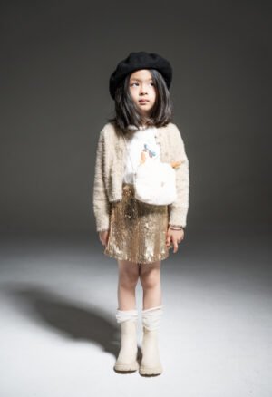 255253 Ebita Σετ μπλούζα φούστα ζακέτα τσαντάκι κορίτσι μπεζ χρυσό