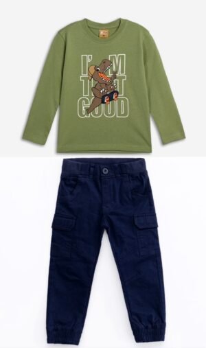 226-306120-1 Funky Σετ μπλούζα παντελόνι cargo αγόρι πράσινο τσάι μπλε