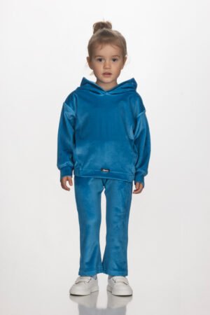 2561137 Joyce Σετ φόρμα βελουτέ με κουκούλα κορίτσι πετρόλ