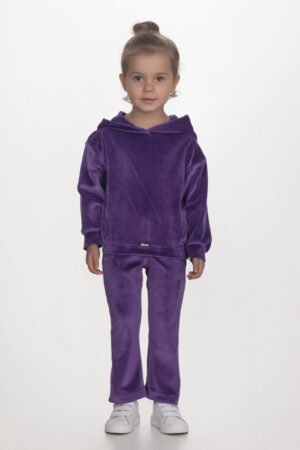 2561137 Joyce Σετ φόρμα βελουτέ με κουκούλα κορίτσι μωβ