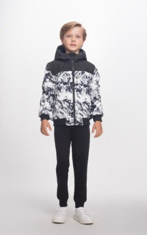 2594207 Joyce Μπουφάν με κουκούλα αγόρι ασπρόμαυρο
