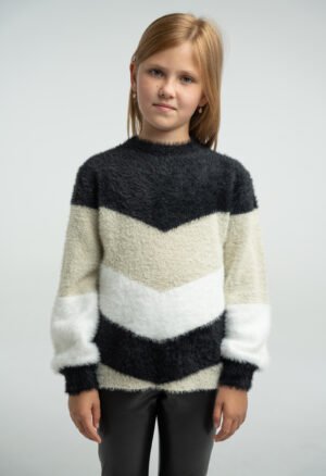 255020 Ebita Μπλούζα πλεκτή κορίτσι μαύρο εκρού μπεζ