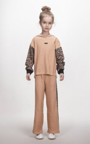 2563185 Joyce Σετ μπλούζα παντελόνα πλεκτό κορίτσι camel