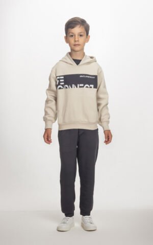 2564108 Joyce Σετ φόρμα φούτερ με κουκούλα αγόρι μπεζ ανθρακί