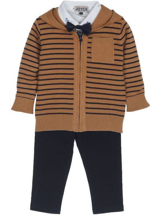 2492901 Joyce Σετ πουκάμισο παντελόνι ζακέτα πλεκτή μηνών αγόρι camel