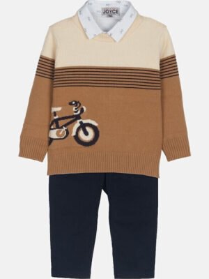 2492902 Joyce Σετ πουκάμισο παντελόνι μπλούζα πλεκτή μηνών αγόρι μπεζ