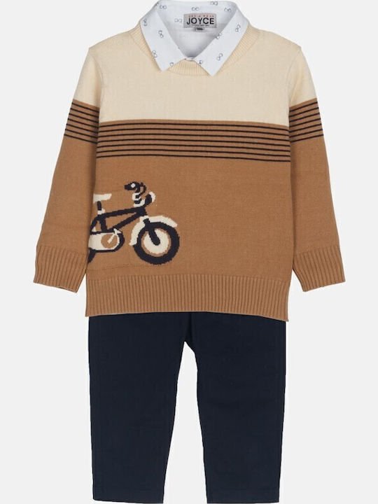 2492902 Joyce Σετ πουκάμισο παντελόνι μπλούζα πλεκτή μηνών αγόρι μπεζ