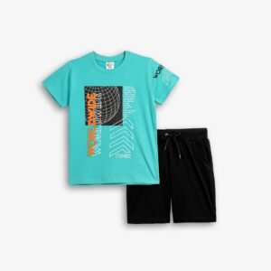 126-101103-1 Funky Σετ μπλούζα βερμούδα αγόρι τυρκουάζ πισίνας μαύρο