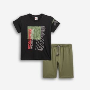 126-101103-2 Funky Σετ μπλούζα βερμούδα αγόρι μαύρο χακί