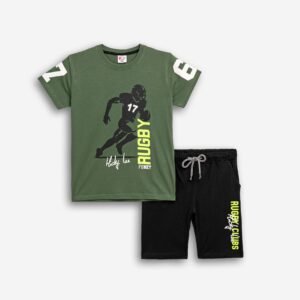 126-101122-1 Funky Σετ μπλούζα βερμούδα αγόρι olive tree μαύρο