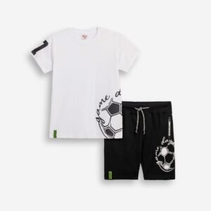 126-101208-1 Funky Σετ μπλούζα βερμούδα αγόρι λευκό μάυρο