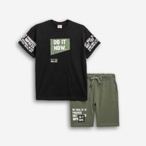 126-101302-1 Funky Σετ μπλούζα βερμούδα πικέ  αγόρι μάυρο χακί