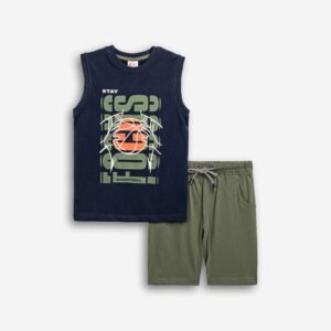 126-101402-1 Funky Σετ αμάνικο βερμούδα αγόρι μπλέ χακί