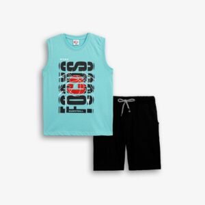 126-101402-2 Funky Σετ αμάνικο βερμούδα αγόρι τυρκουάζ μαύρο