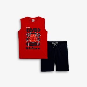 126-101402-3 Funky Σετ αμάνικο βερμούδα αγόρι κόκκινο μπλέ