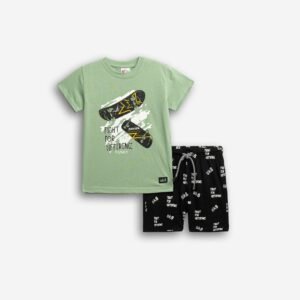 126-301119-1 Funky Σετ μπλούζα βερμούδα αγόρι grass μαύρο allover