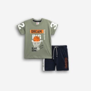 126-301124-2 Funky Σετ μπλούζα βερμούδα αγόρι ανοιχτό χακί μπλέ