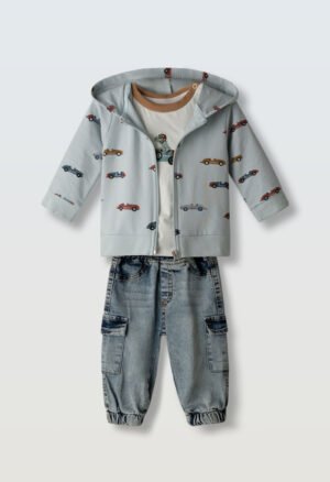 254619 Hashtag Σετ μπλούζα παντελόνι τζιν ζακέτα μηνών αγόρι σιέλ