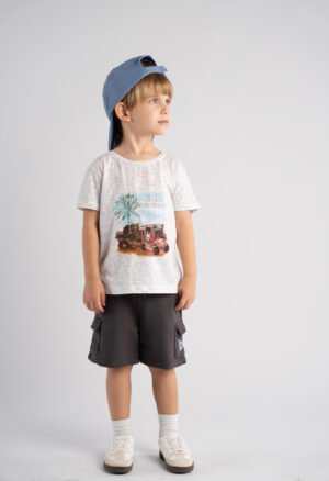 254823 Hashtag Σετ μπλούζα βερμούδα αγόρι εκρού ανθράκι