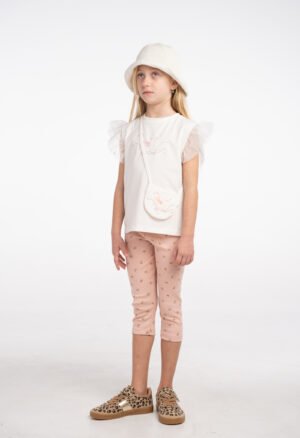 266253 Ebita Σετ μπλούζα κολάν τσαντάκι κορίτσι λευκό dusty pink