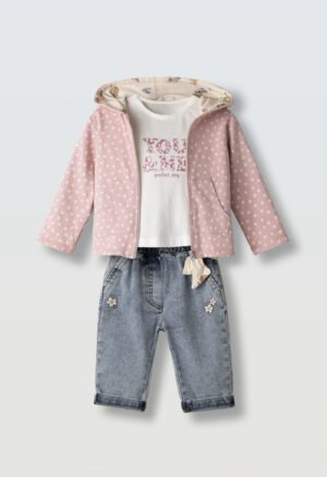 266511 Ebita Σετ μπλούζα παντελόνι τζιν ζακέτα μηνών κορίτσι ροζ