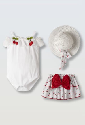 266523 Ebita Σετ κορμάκι φούστα καπέλο μηνών κορίτσι λευκό