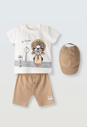 266607 Hashtag Σετ μπλούζα βερμούδα καπέλο μηνών αγόρι εκρού