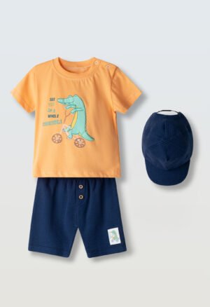 266610 Hashtag Σετ μπλούζα βερμούδα καπέλο μηνών αγόρι πορτοκαλί