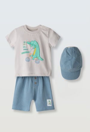 266610 Hashtag Σετ μπλούζα βερμούδα καπέλο μηνών αγόρι γκρι