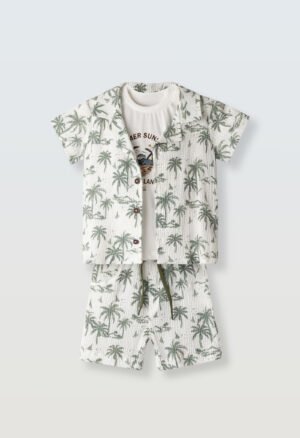 266615 Hashtag Σετ μπλούζα πουκάμισο βερμούδα μηνών αγόρι εκρού allover