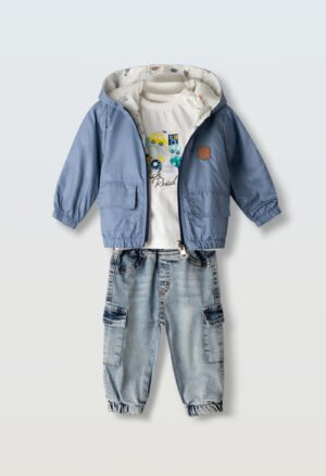 254617 Hashtag Σετ μπλούζα παντελόνι τζιν μπουφάν δύο όψεων μηνών αγόρι σιέλ