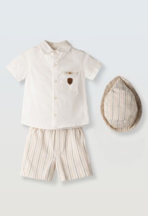 266620 Hashtag Σετ πουκάμισο βερμούδα καπέλο μηνών αγόρι λευκό