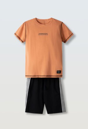 266738 Hashtag Σετ μπλούζα βερμούδα αγόρι πορτοκαλί μαύρο