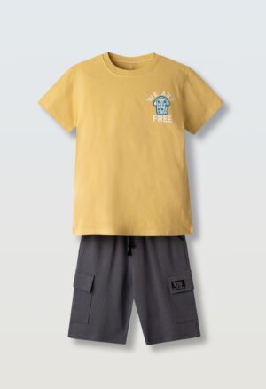 266739 Hashtag Σετ μπλούζα βερμούδα αγόρι μουσταρδί ανθρακί