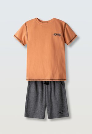 266740 Hashtag Σετ μπλούζα βερμούδα αγόρι πορτοκαλί μαύρο