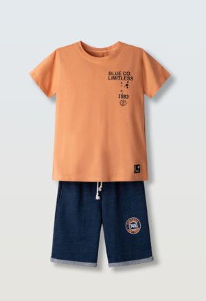 266741 Hashtag Σετ μπλούζα βερμούδα αγόρι πορτοκαλί μπλε