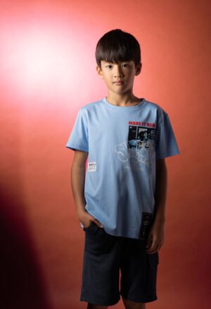 266742 Hashtag Σετ μπλούζα βερμούδα αγόρι σιέλ μπλε