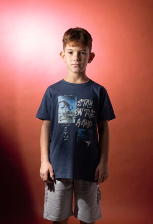 266743 Hashtag Σετ μπλούζα βερμούδα αγόρι μπλε γκρι μελανζέ