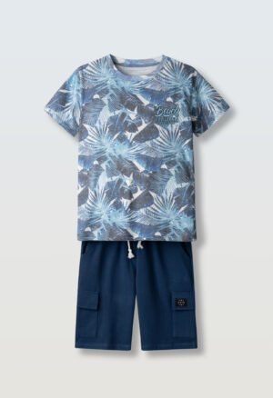 266744 Hashtag Σετ μπλούζα βερμούδα αγόρι μπλε allover