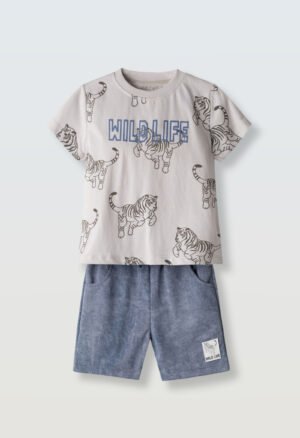 266812 Hashtag Σετ μπλούζα βερμούδα αγόρι γκρι σιέλ