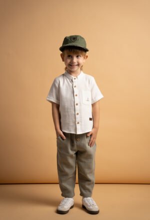 266817 Hashtag Σετ πουκάμισο μάο παντελόνι αγόρι λευκό χακί