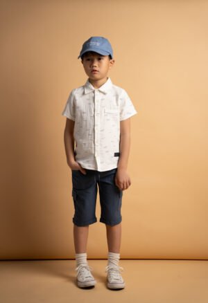 266820 Hashtag Σετ πουκάμισο βερμούδα αγόρι λευκό allover μπλε