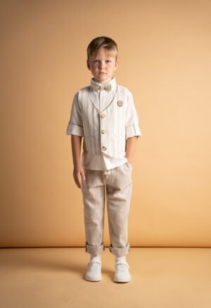 266826 Hashtag Σετ πουκάμισο γιλέκο παντελόνι αγόρι εκρού