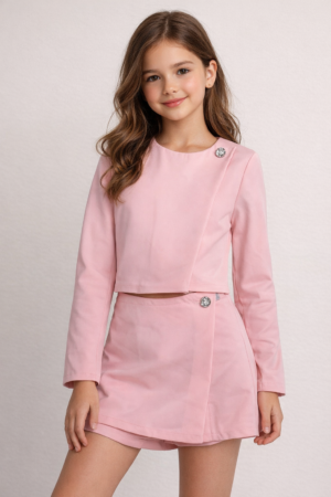GNS805 Genius Σετ σακάκι σορτς-φούστα κορίτσι ροζ