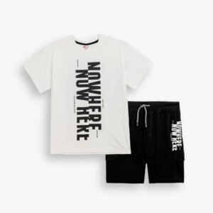 126-101101-1 Funky Σετ μπλούζα βερμούδα αγόρι εκρού μαύρο