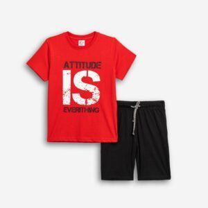 126-101104-2 Funky Σετ μπλούζα βερμούδα αγόρι  κόκκινο μαύρο